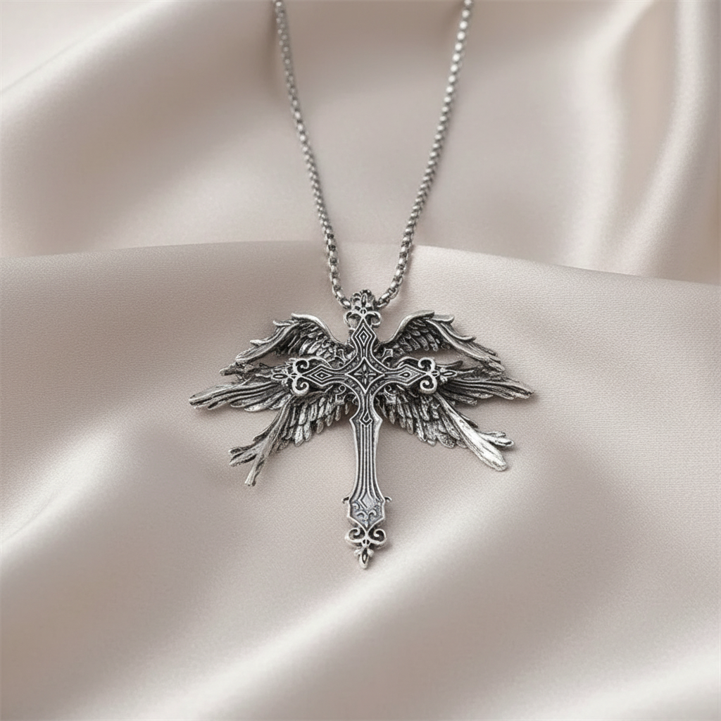 Gothic Wings Cross Pendant Vintage Inspired Zinc Alloy Necklace