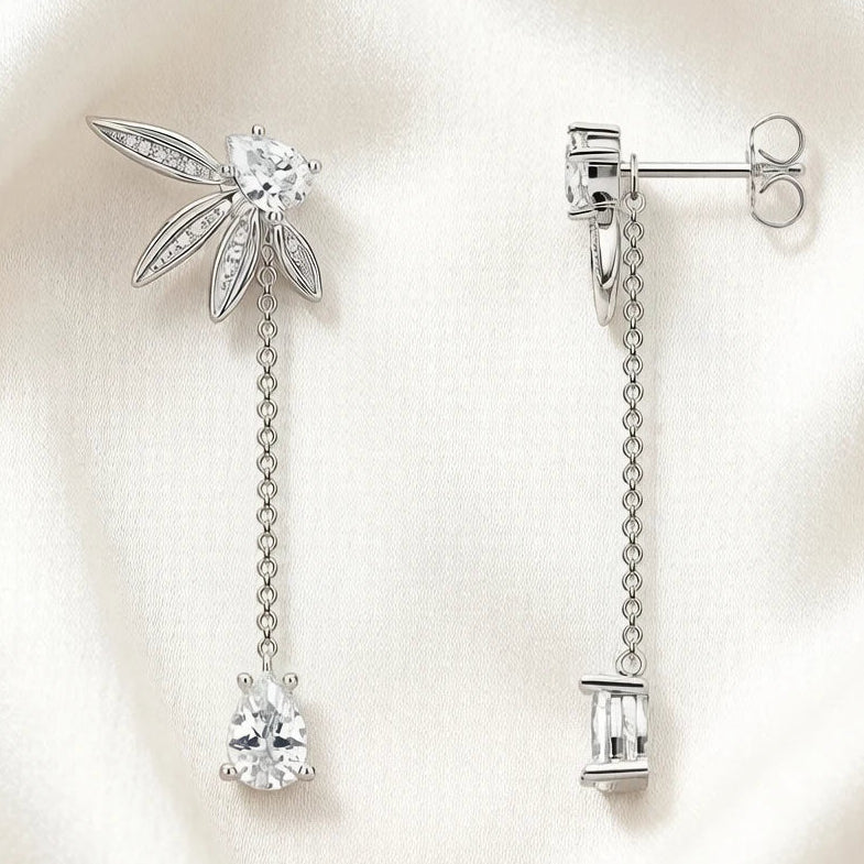Leaves With Water Drop in 925 Sterling Silver with Zircon Stones