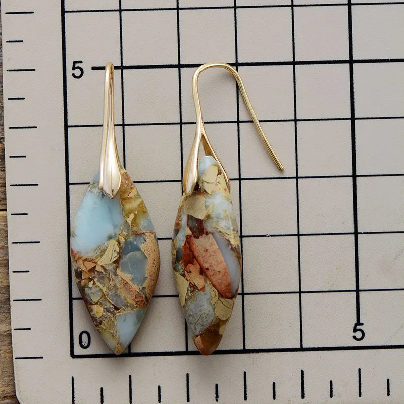 Bohemia Gold Plated Multicolored Natural Stone Leaf Shaped Earrings