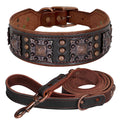100% Leather Wide Collar Leash Set for Large Dogs - BOLD, STYLISH, VINTAGE