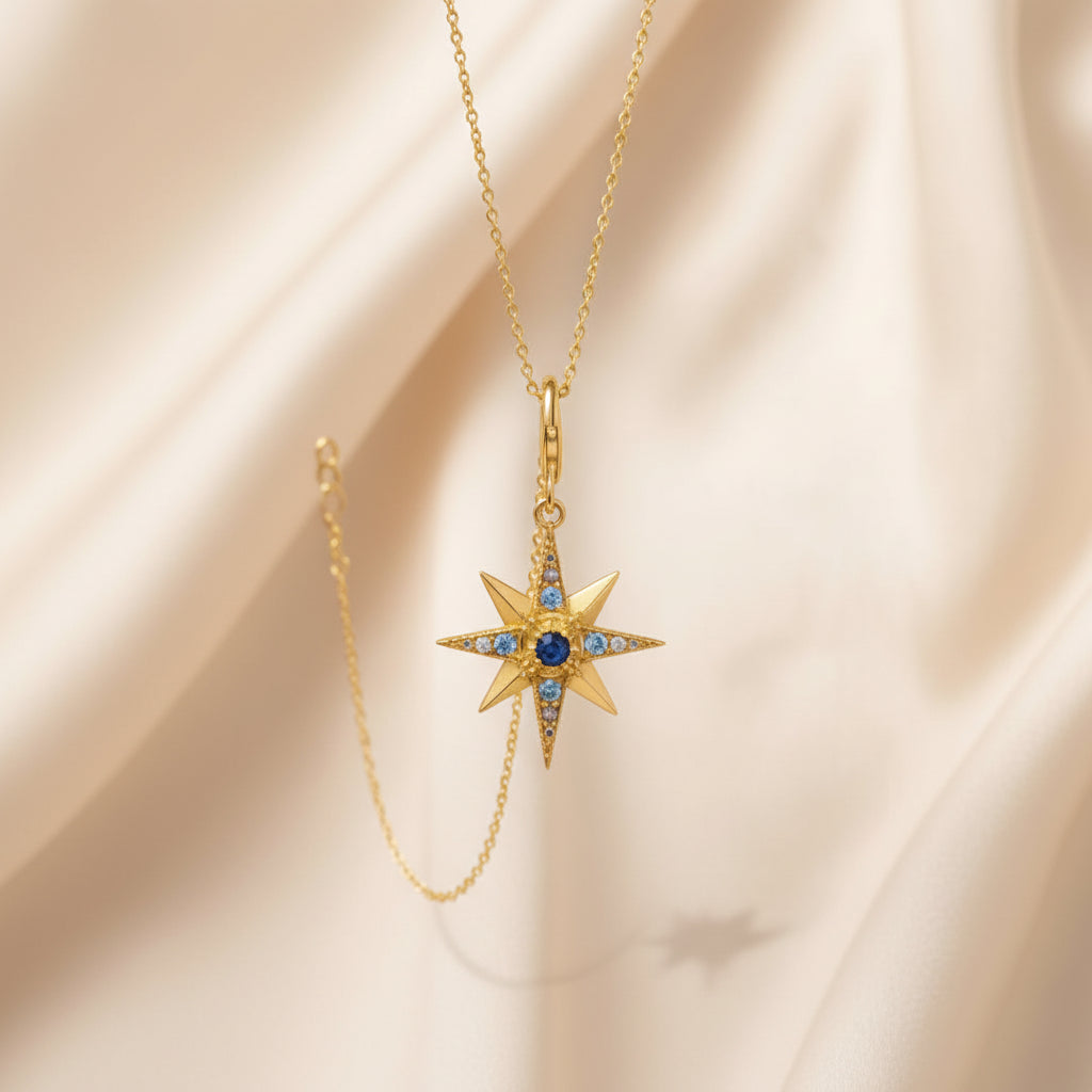 Gold Plated 925 Sterling Silver Cubic Zirconia Star Pendant Necklace