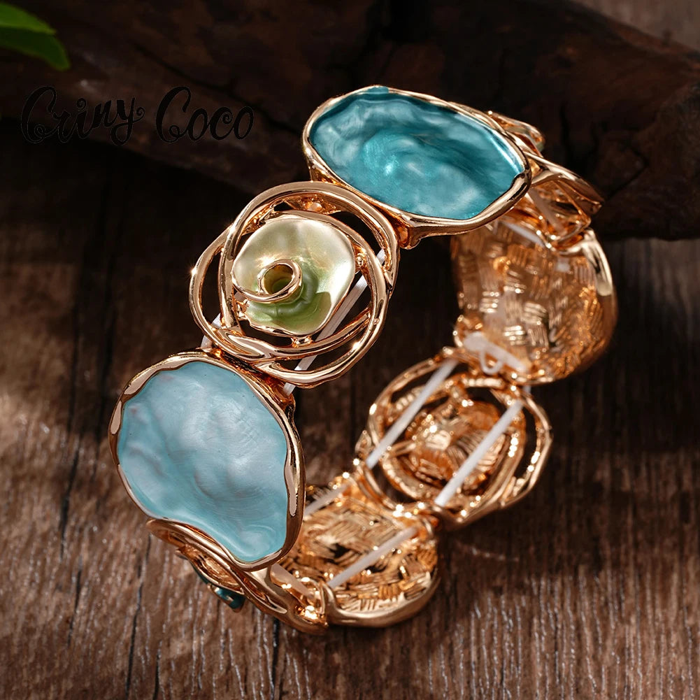 Large Colorful Ocean Inspired Zinc Alloy Bracelet - Boho, Bold, Modern