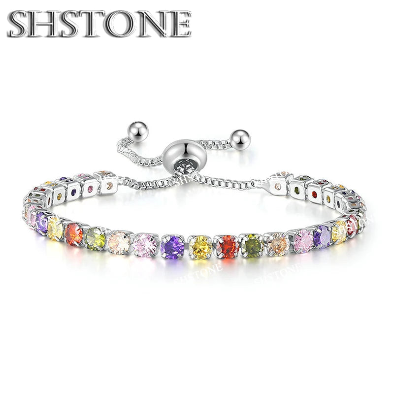 Selection of 925 Sterling Silver Chain Bracelets with Multi-colored Zircons