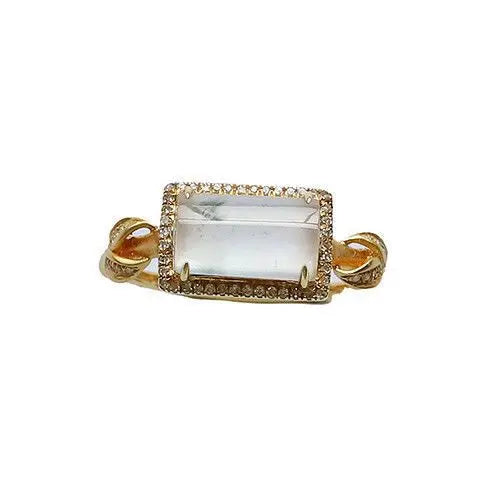 Antique Inspired Natural Ice Chalcedony Stone CZ Ring - Gold Plated, Adjustable, Unique