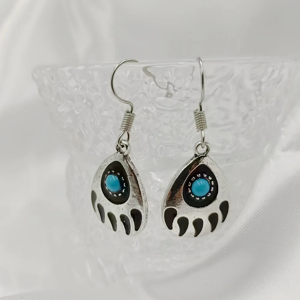 Bohemian Creative Turquoise Water Drop Pear Shaped Bear Claw Alloy Earrings