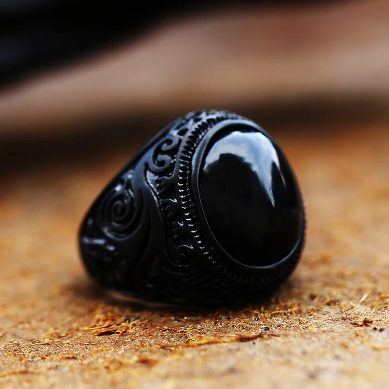 Ancient Oval Tiger Eye Large Stone Bold Ring in Stainless Steel