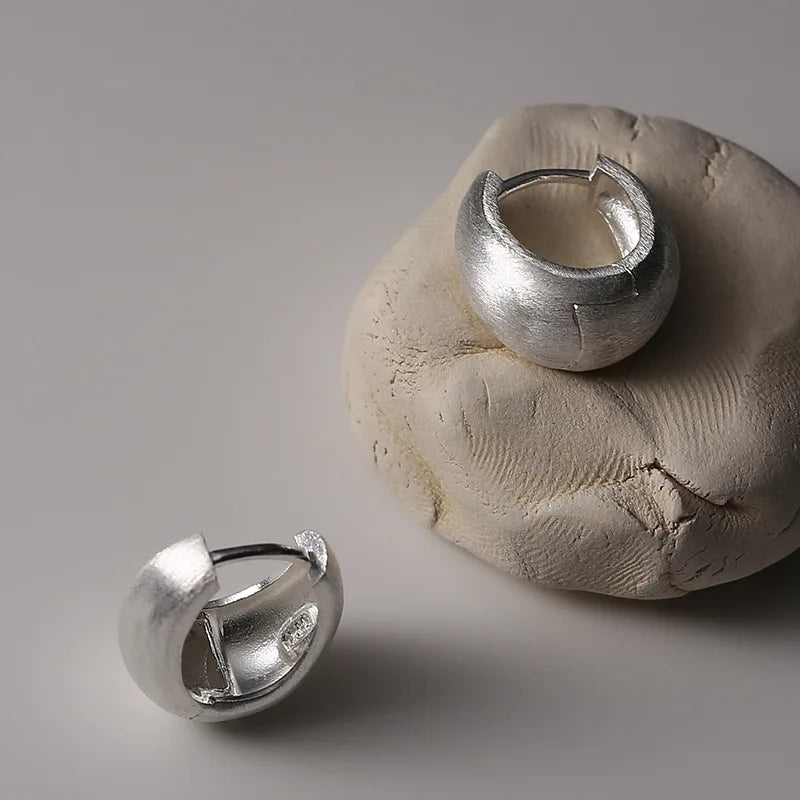 Matte 925 Sterling Silver Hoop Earrings