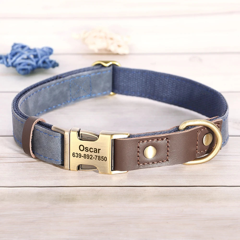 Faux Suede Leather Adjustable Dog Collar - Customize, Engrave, Name Tag, ID Necklace