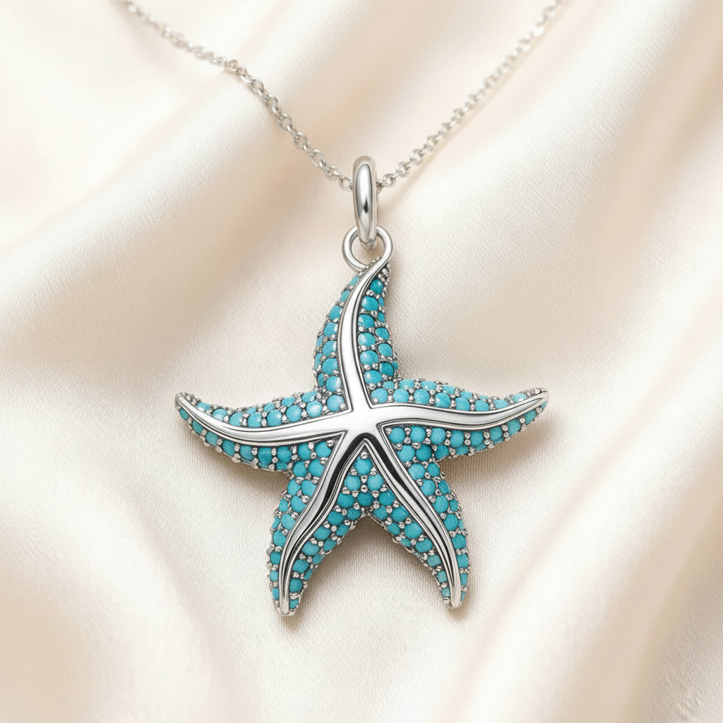 Blue Ocean Star Pendant in 925 Sterling Silver with Zircon Stones