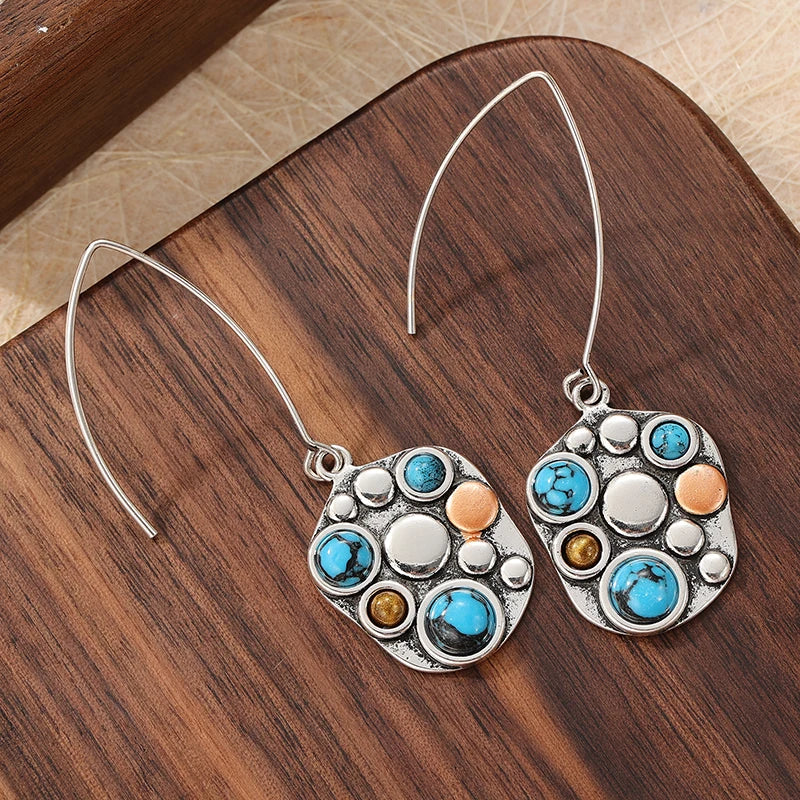 Gold Plated Bohemian Drop Dangle Earrings - Semi Precious Stones, Copper Alloy Setting, Multicolor