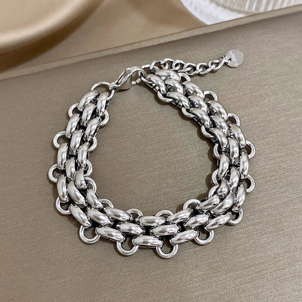 Gold-Plated Stainless-Steel Bracelet - Chunky Thick Cuban Chain Statement