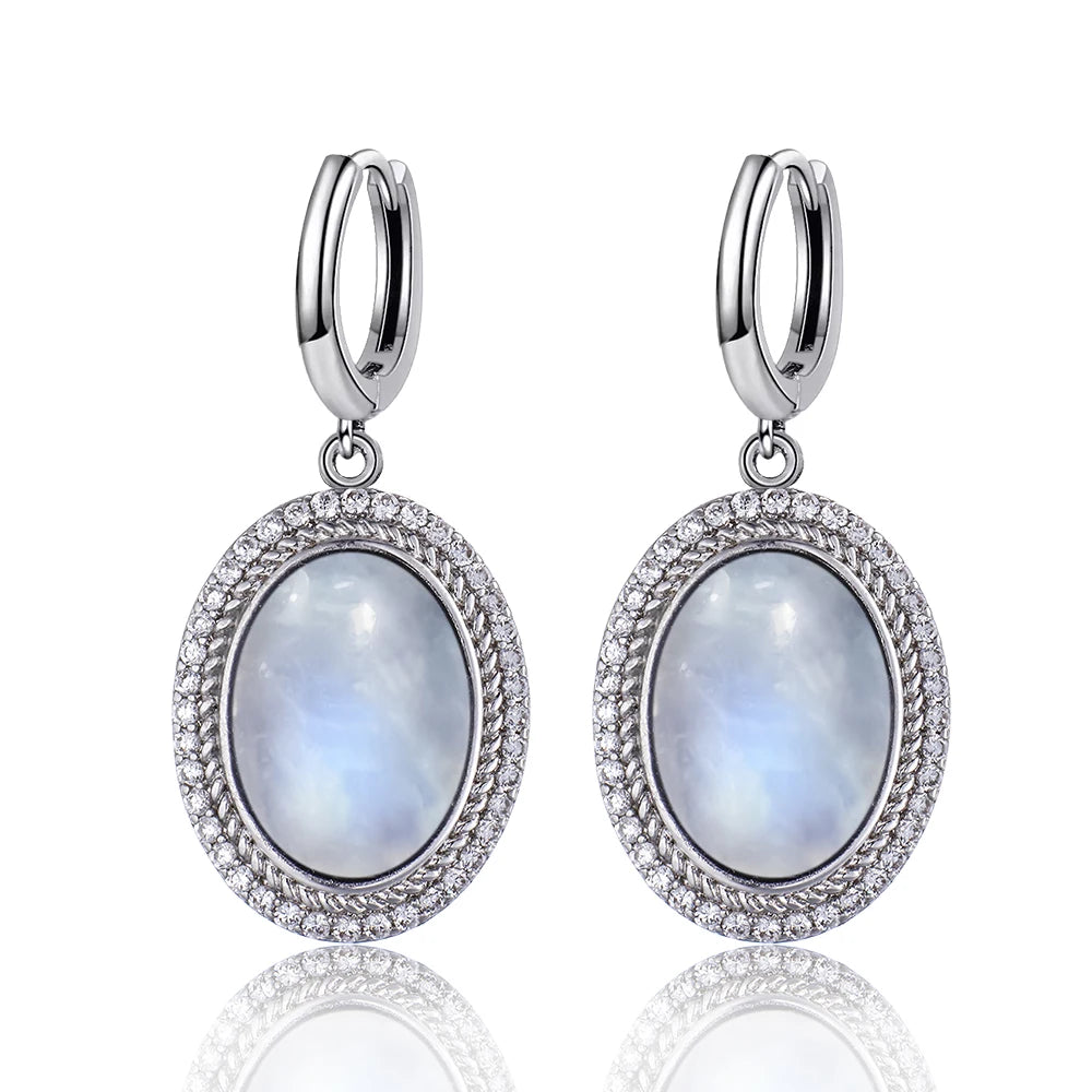 925 Sterling Silver Natural Moonstone Pendant & Earrings Set