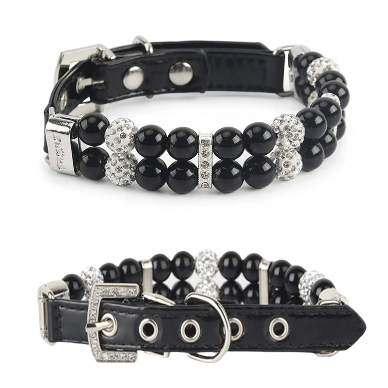 Fashionable Faux Pearl Crystals Adjustable Collar & Leash