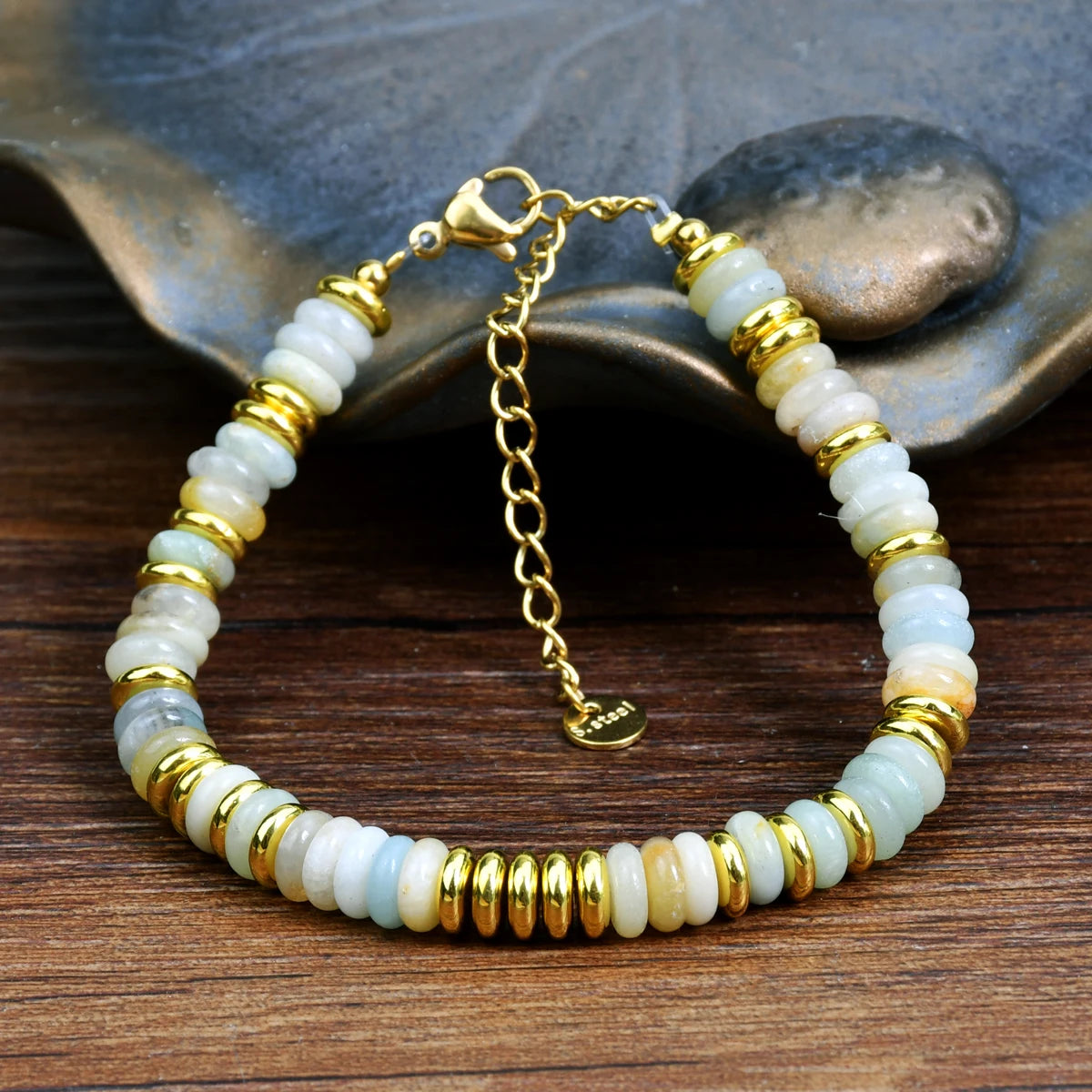 Natural Colorful Beaded Gemstones Boho Stainless Steel Bracelet