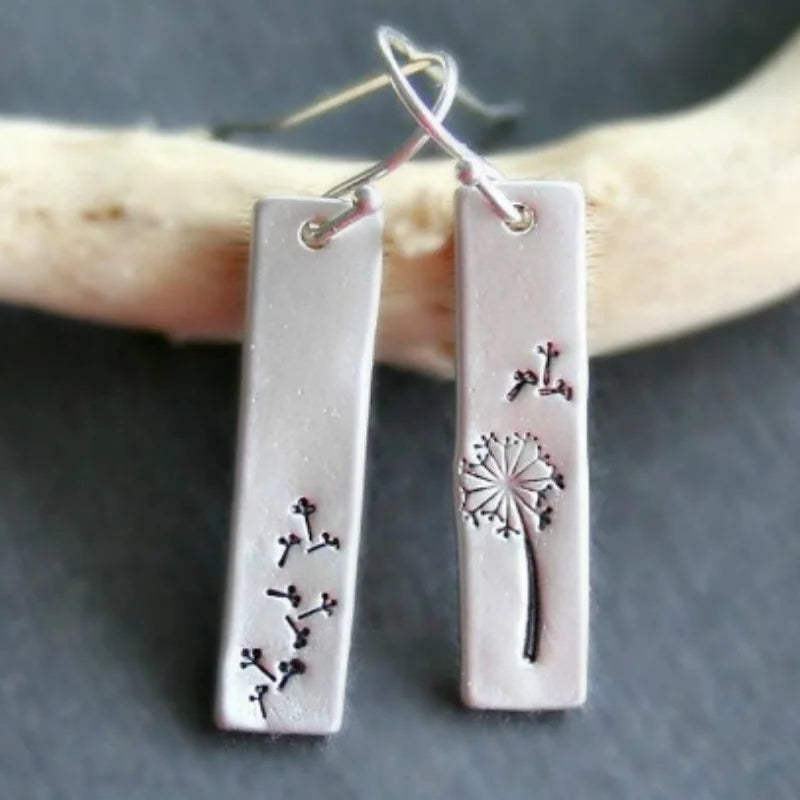 Dandelion Silver Tone Dangle Earrings