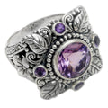 Purple CZ Stone Thai Silver Plated Zinc Alloy Leaf Flower Ring