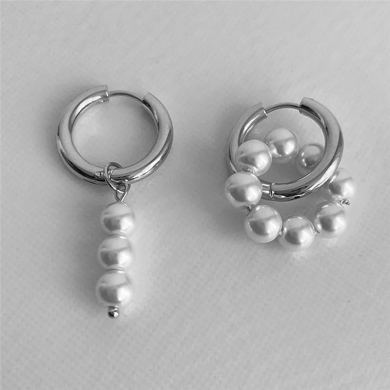 Choice of Asymmetric Zinc Alloy Earrings with Faux Pearls or CZ Stones