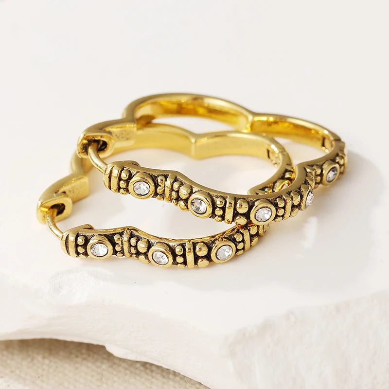 Clover Hoop Earrings with Cubic Zirconia & Antique Detail Design