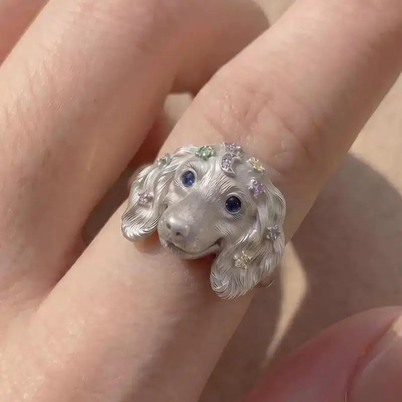 Zinc Alloy Dog Head Rings with Cubic Zirconia Stones - Various Breeds & Styles