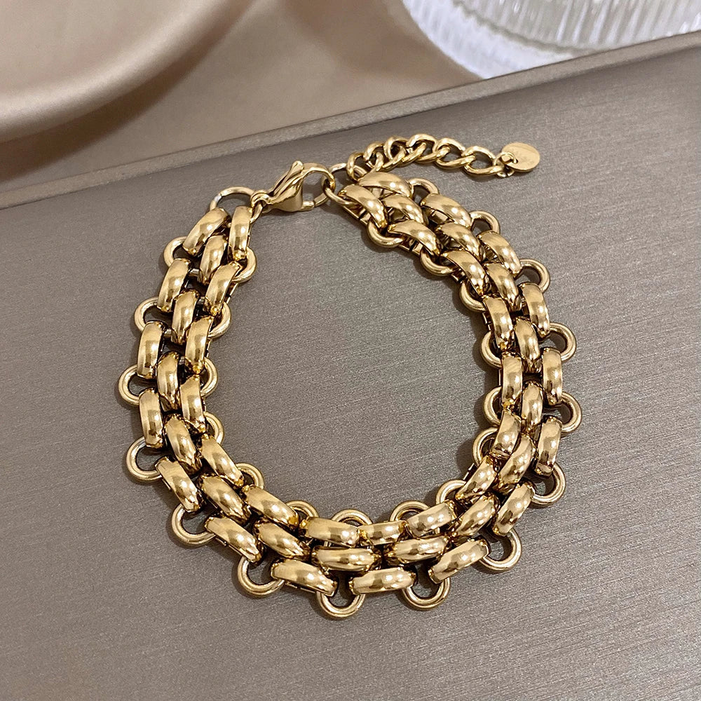 Gold-Plated Stainless-Steel Bracelet - Chunky Thick Cuban Chain Statement