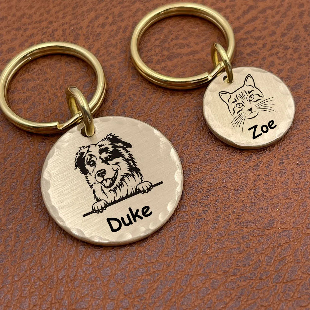 Hand Hammered Brass Pet ID Name Tag