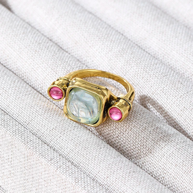 Vintage Inspired Alloy Ring with Blue/Pink CZ Bold Statement Piece
