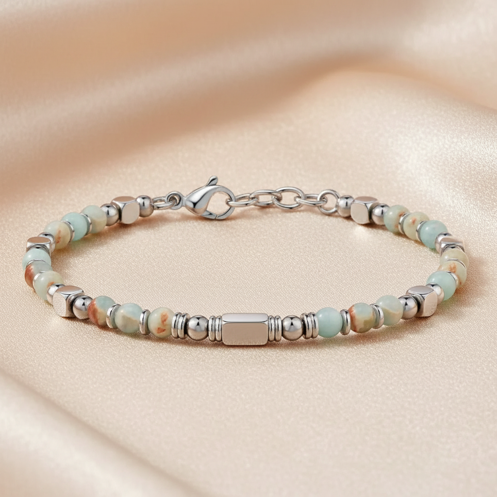 Lapis Lazuli Beaded Adjustable Bracelet in Stainless Steel