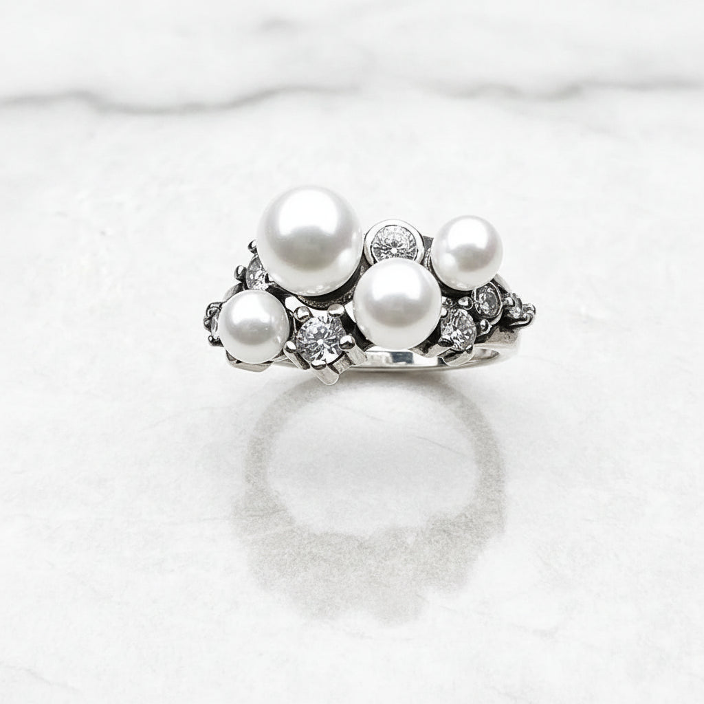 Freshwater Pearl Ring In 925 Sterling Silver with Zircon Stones