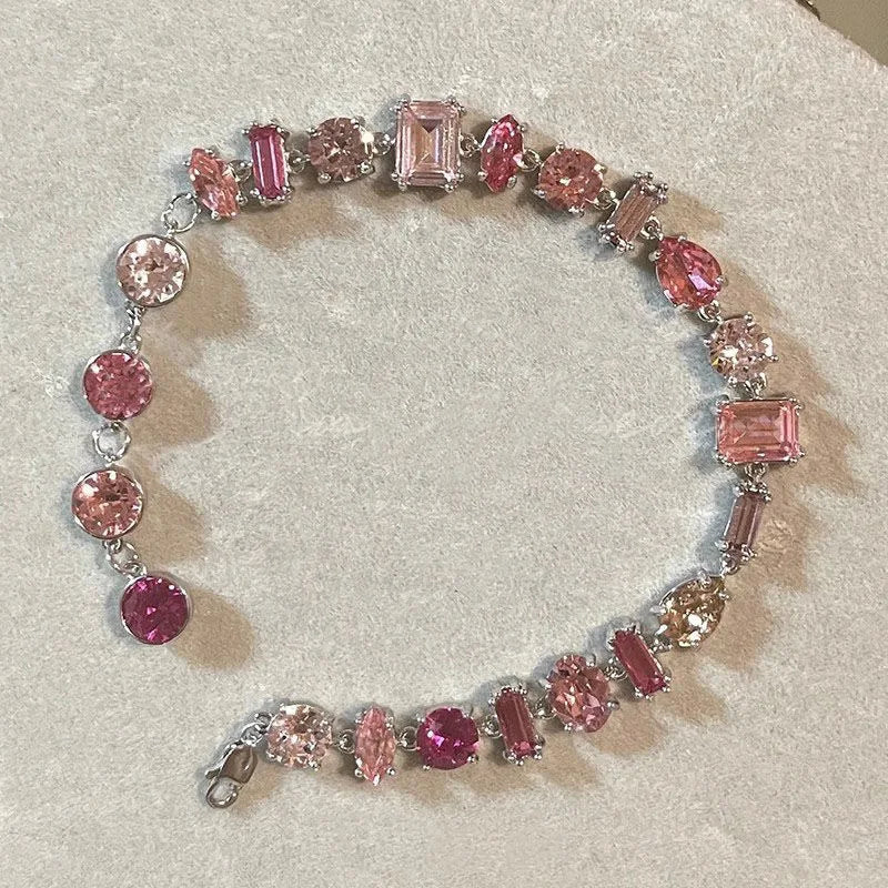 Colorful Zircon Crystal Necklace, Earrings & Bracelet in Zinc Alloy