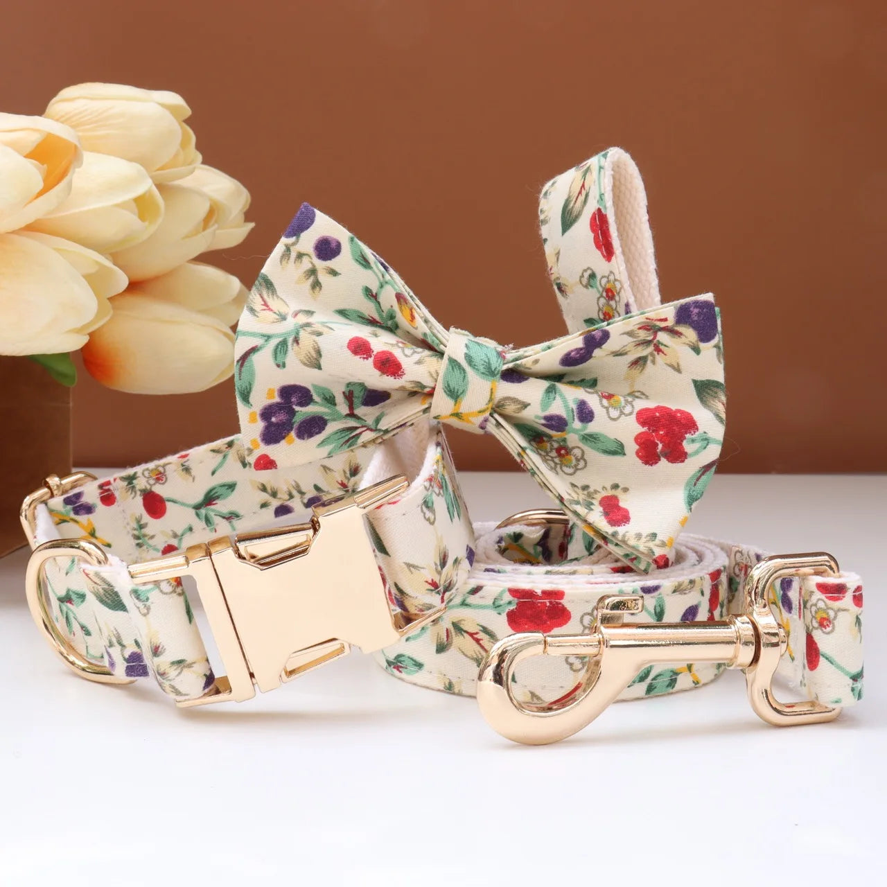 Elegant Fabric Customizable Dog Collar Set - Name Tag, Zinc Alloy Setting, Girly