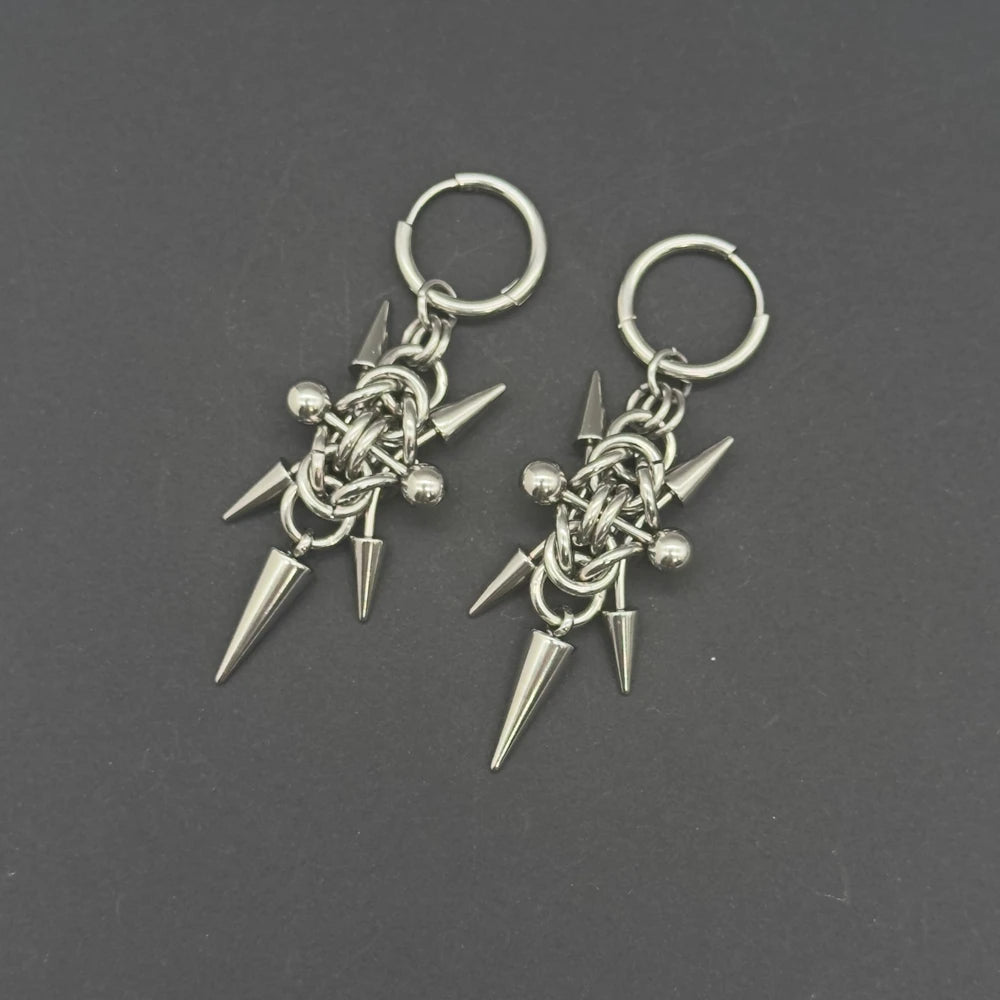 Gothic Punk Y2K Stainless Steel Spike Hoops Piercing Long Dangle Earrings