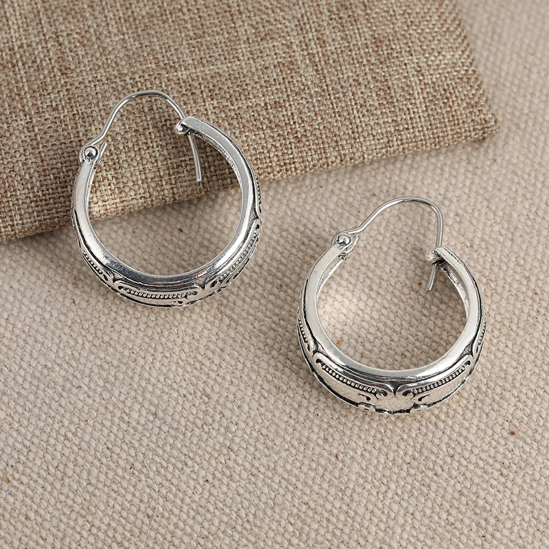 Antique Inspired Boho Hoop Zink Alloy Earrings