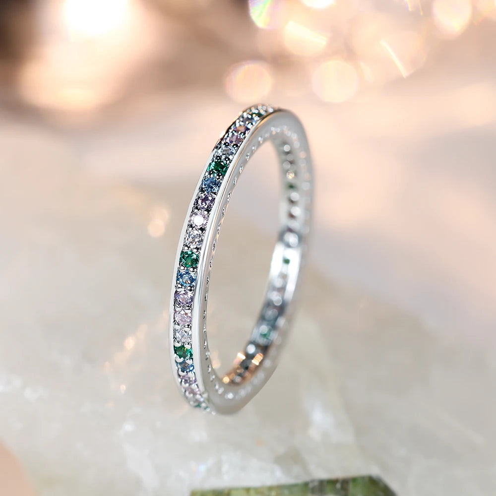 Minimalist Stackable Ring in Zinc Alloy with Zircon Stones