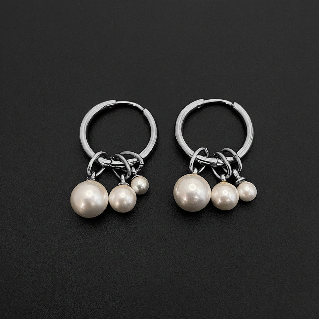 14K Gold-Plated Stainless-Steel Hoop Earrings with Faux Pearls