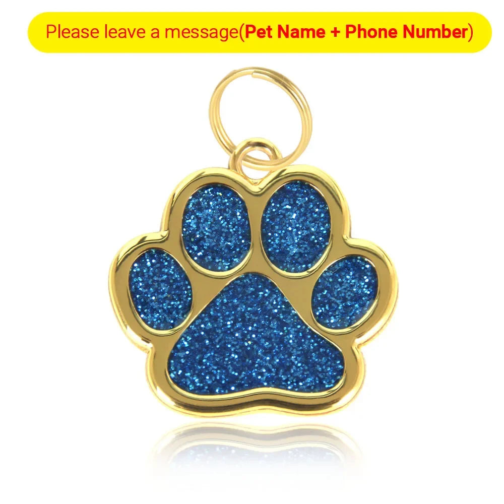 Gold Tone Stainless Steel Dog Cat Paw Print ID Name Tag