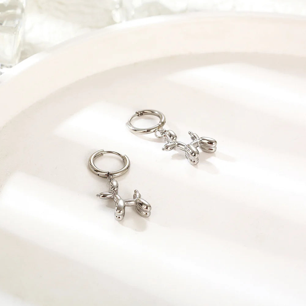 Mini Balloon Dog Earrings In Zinc Alloy - Precious, Darling, Feminine