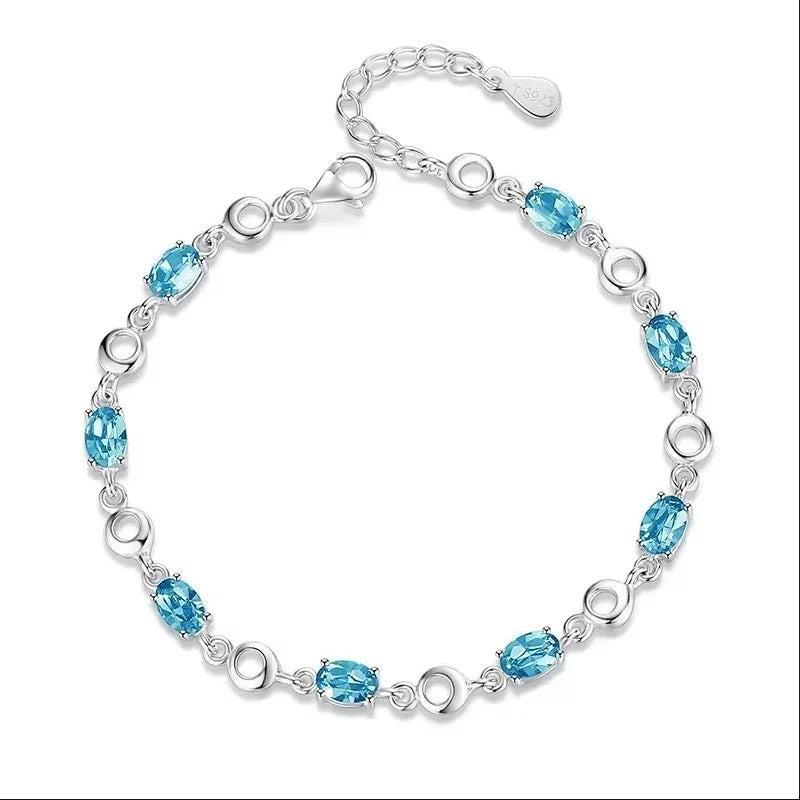 Artificial Blue Stone Clear CZ Bracelet in 925 Sterling Silver - More Colors