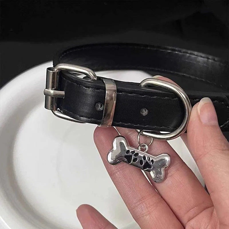 Y2K Punk Dog Claw Bone Choker PU Leather Necklace