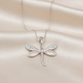 Pink Dragonfly Pendant Necklace in 925 Sterling Silver with Zircon Stones