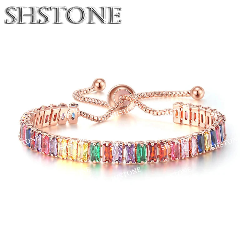 Selection of 925 Sterling Silver Chain Bracelets with Multi-colored Zircons