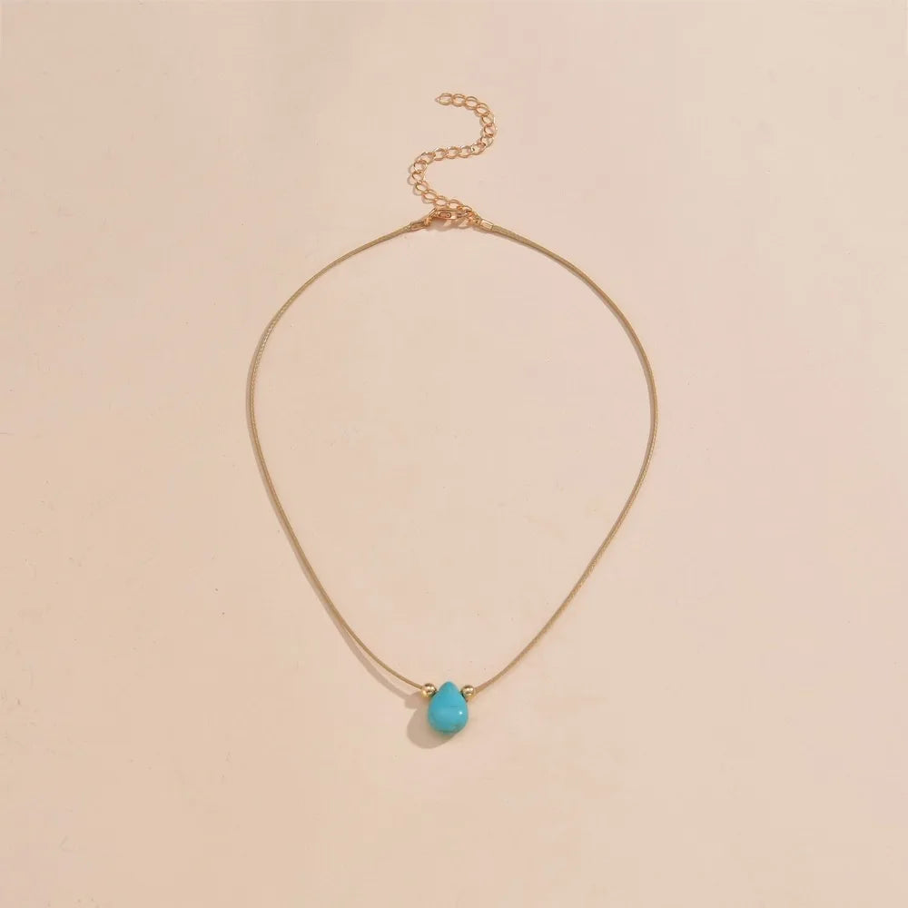 Boho Teardrop Turquoise Pendant Fashion Stainless Steel Necklace Girl