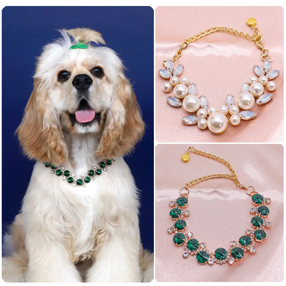 18K Gold-Plated Stainless-Steel Chain Necklace with Cubic Zirconia Diamonds for Small Dogs & Cats