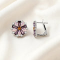 Rhodium Plated Purple Zircon Flower Earrings In 925 Sterling Silver