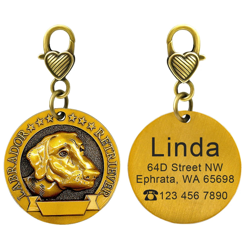 Personalized Dog ID Tag Customizable Copper Coated Various Dog Breeds