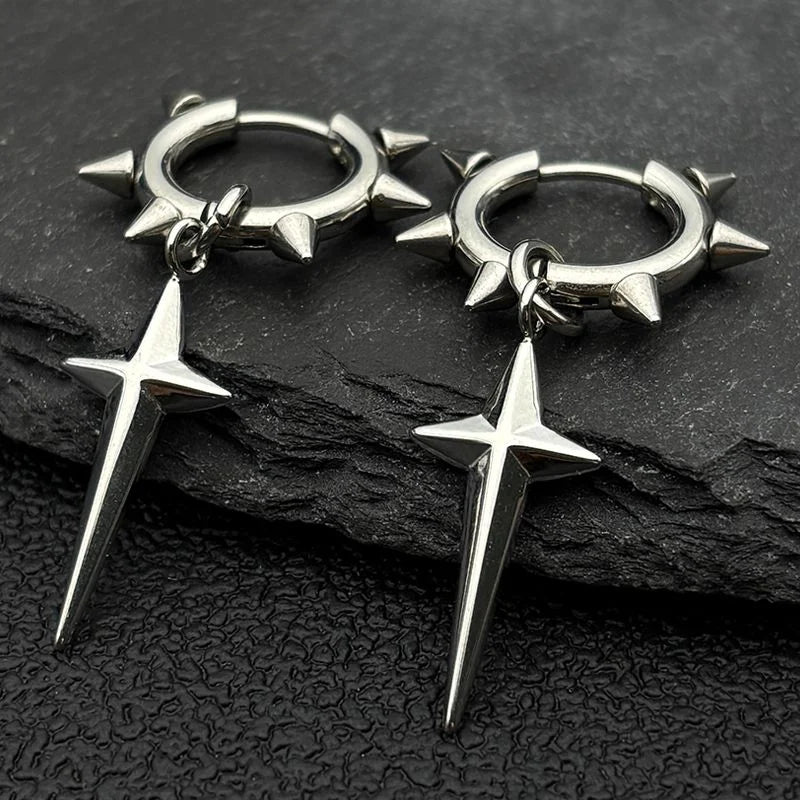 Punk Spike Rivet Goth Hoop Stainless Steel Earrings Collection