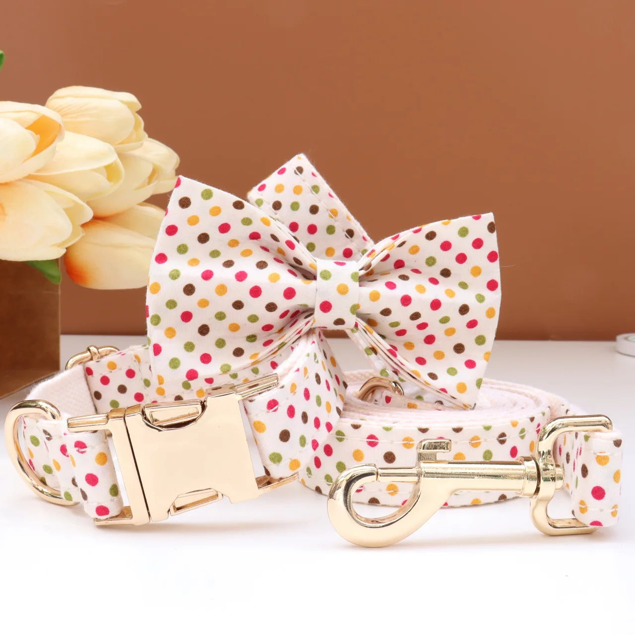 Elegant Fabric Customizable Dog Collar Set - Name Tag, Zinc Alloy Setting, Girly