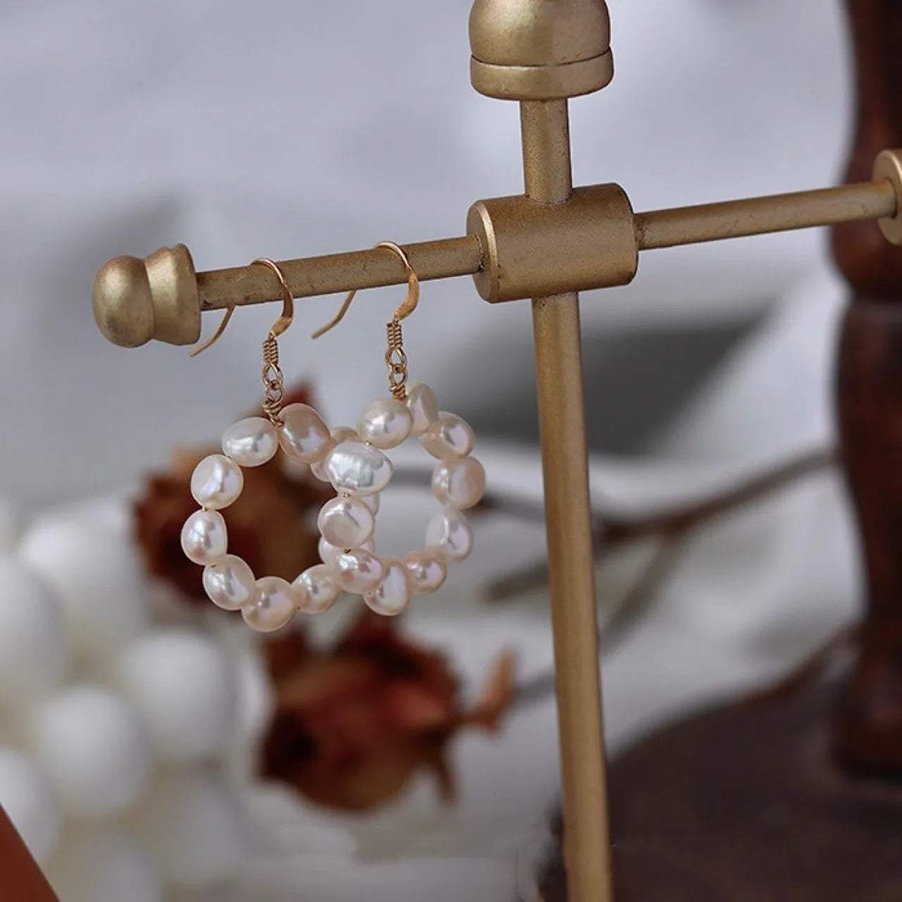 Natural Baroque Freshwater Pearl 14K Gold Filled Circle Earrings
