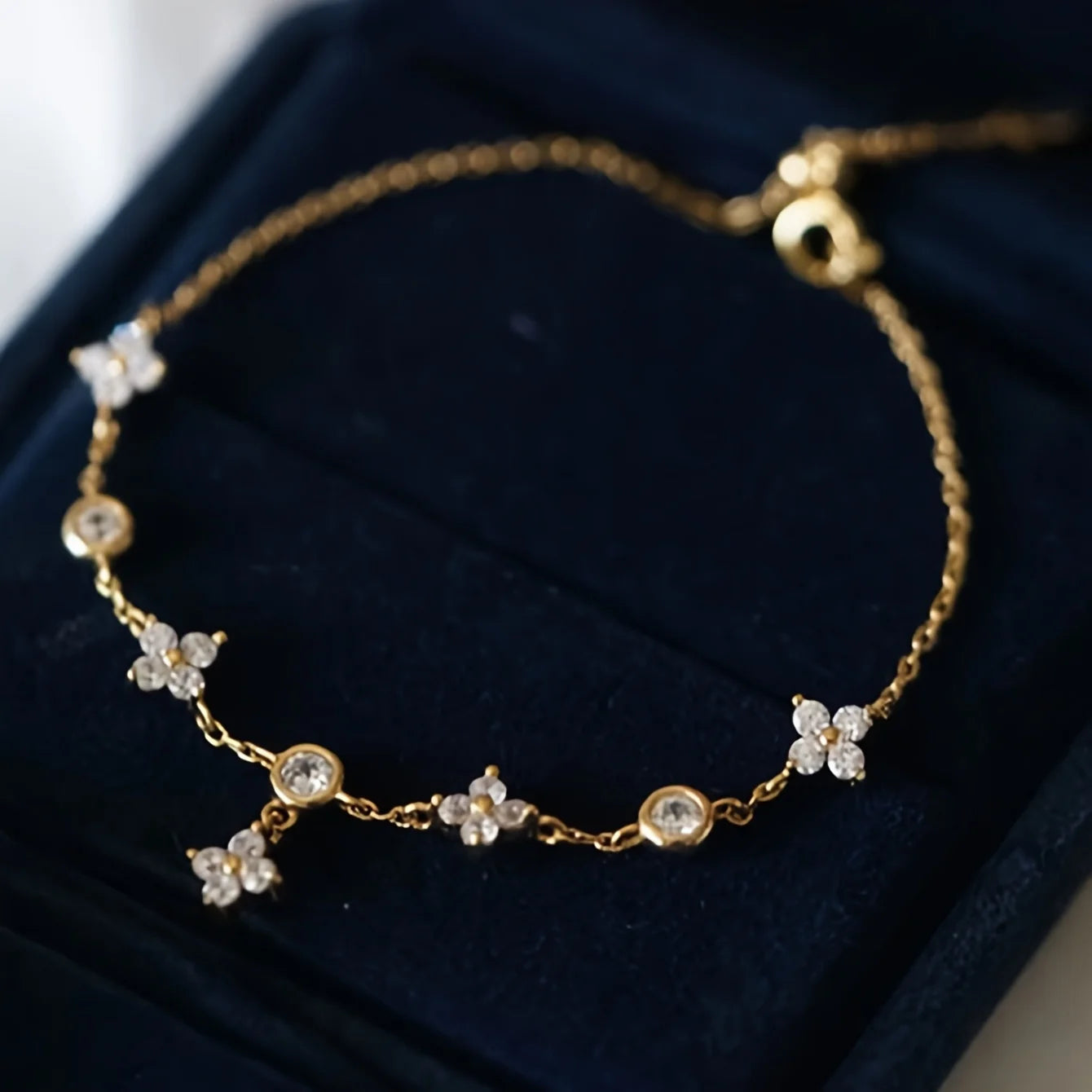 Gold Plated Silver 925 Sterling Silver Zircon Clover Ankle Bracelet