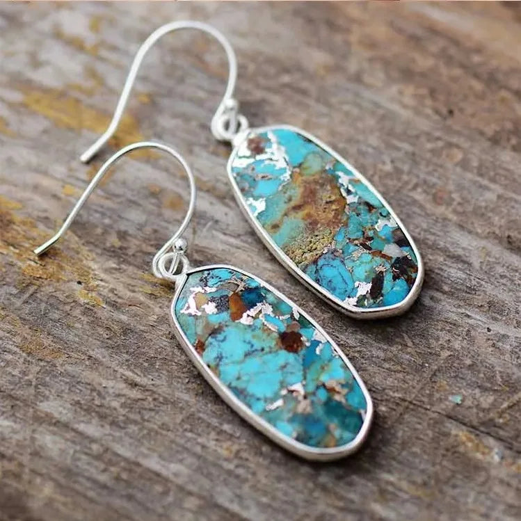 Natural Blue-Brown Stone Cooper Alloy Earrings