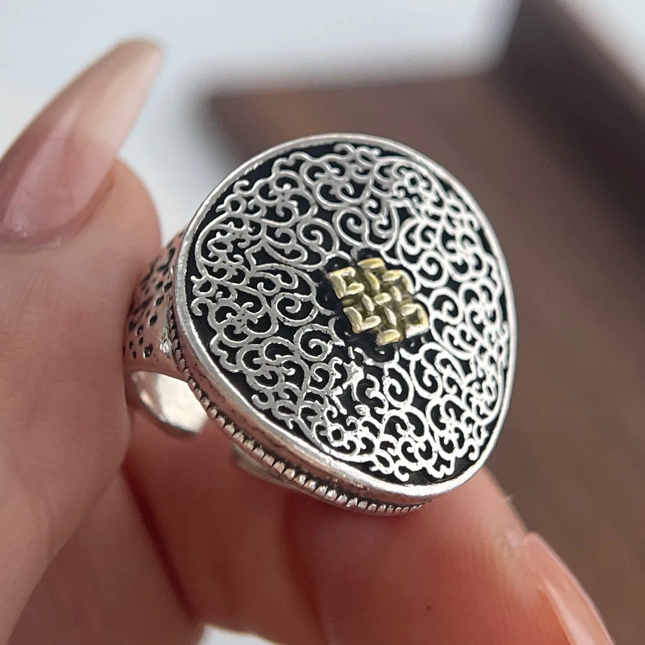 925 Sterling Silver Bold Adjustable Pattern Ring